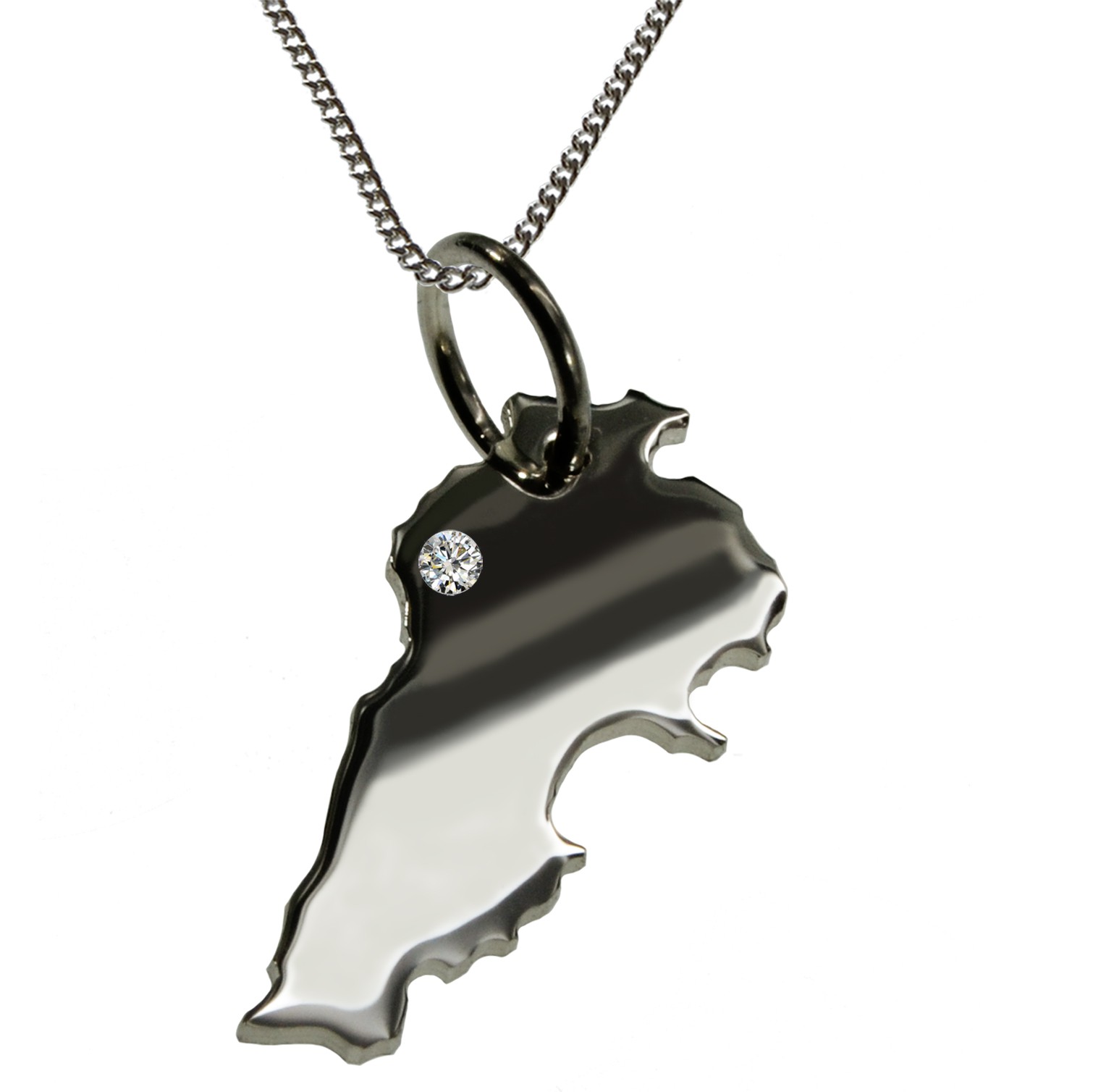 50cm Kette + Libanon mit Brillant am Wunschort in 925 Silber