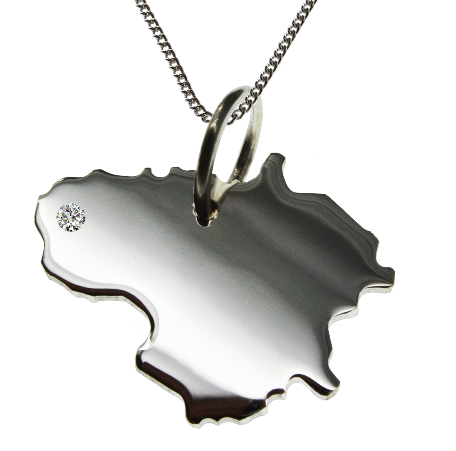 50cm Kette + Litauen mit Brillant am Wunschort in 925 Silber