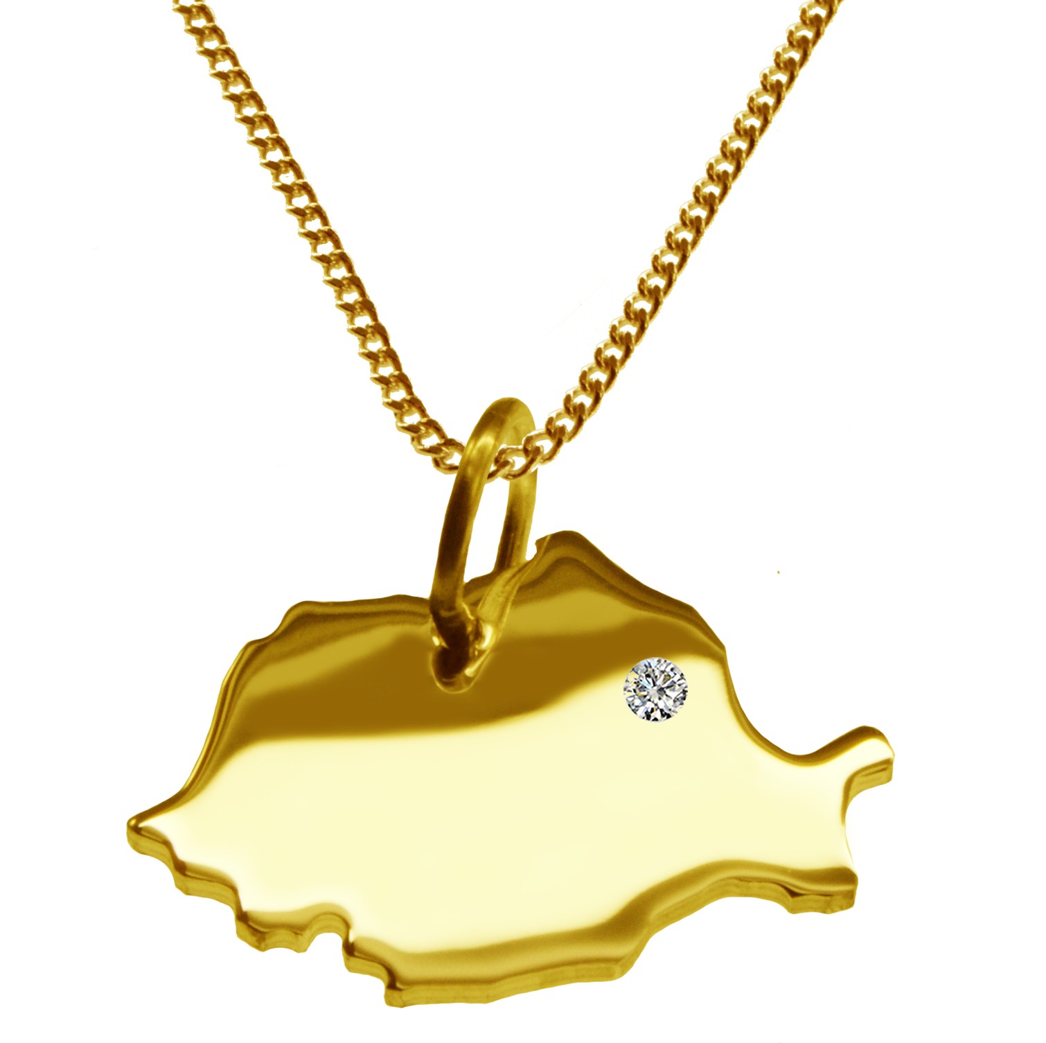 50cm Kette + Rumänien mit Brillant am Wunschort 585 Gold – Bild 3