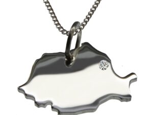 50cm Kette + Rumänien mit Brillant am Wunschort  in 925 Silber