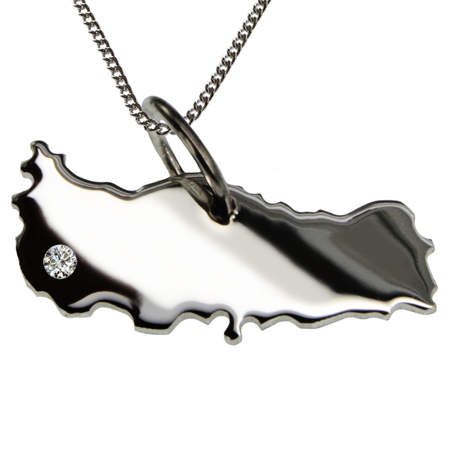 50cm Kette + Türkei mit Brillant am Wunschort in 925 Silber