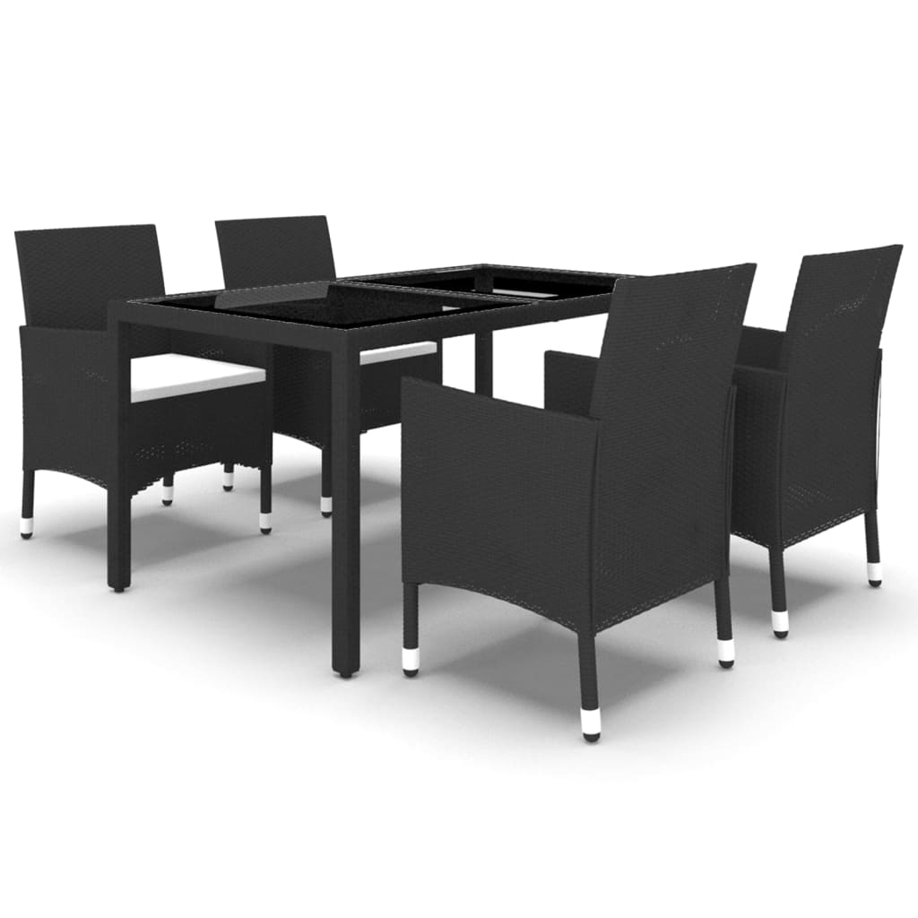 5-tlg. Garten-Essgruppe Poly Rattan und Hartglas Schwarz – Bild 2