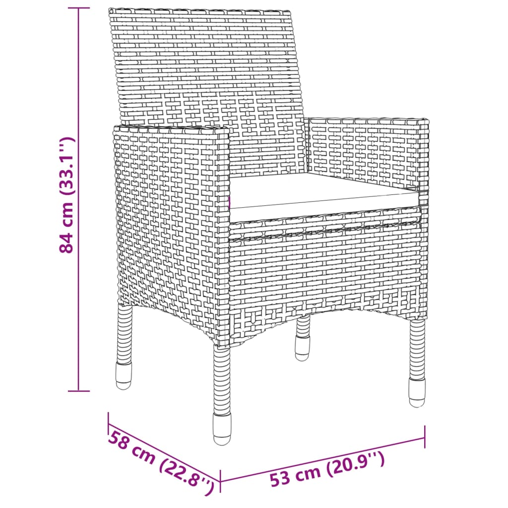 5-tlg. Garten-Essgruppe Poly Rattan und Hartglas Schwarz – Bild 7