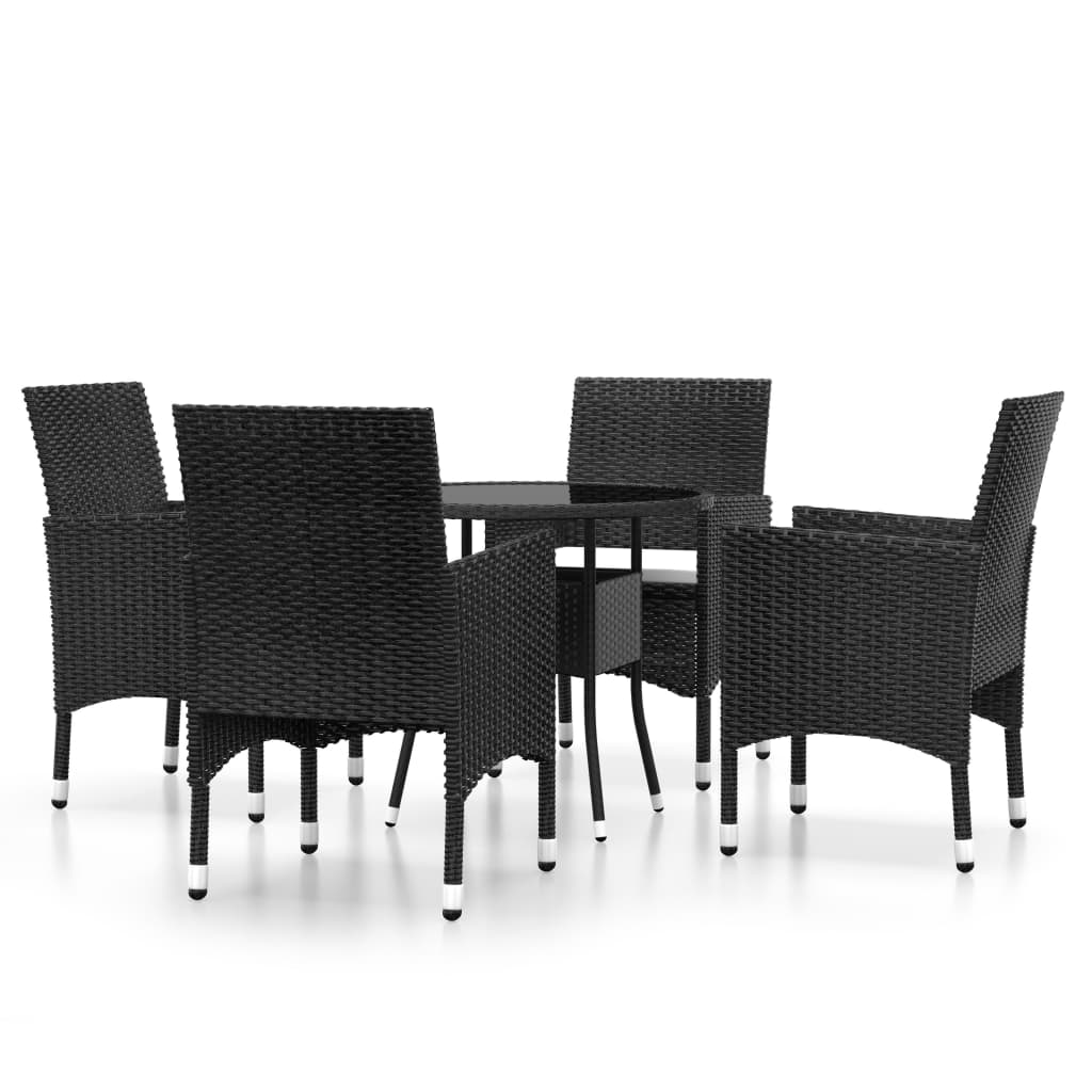 5-tlg. Garten-Essgruppe Poly Rattan Schwarz – Bild 2