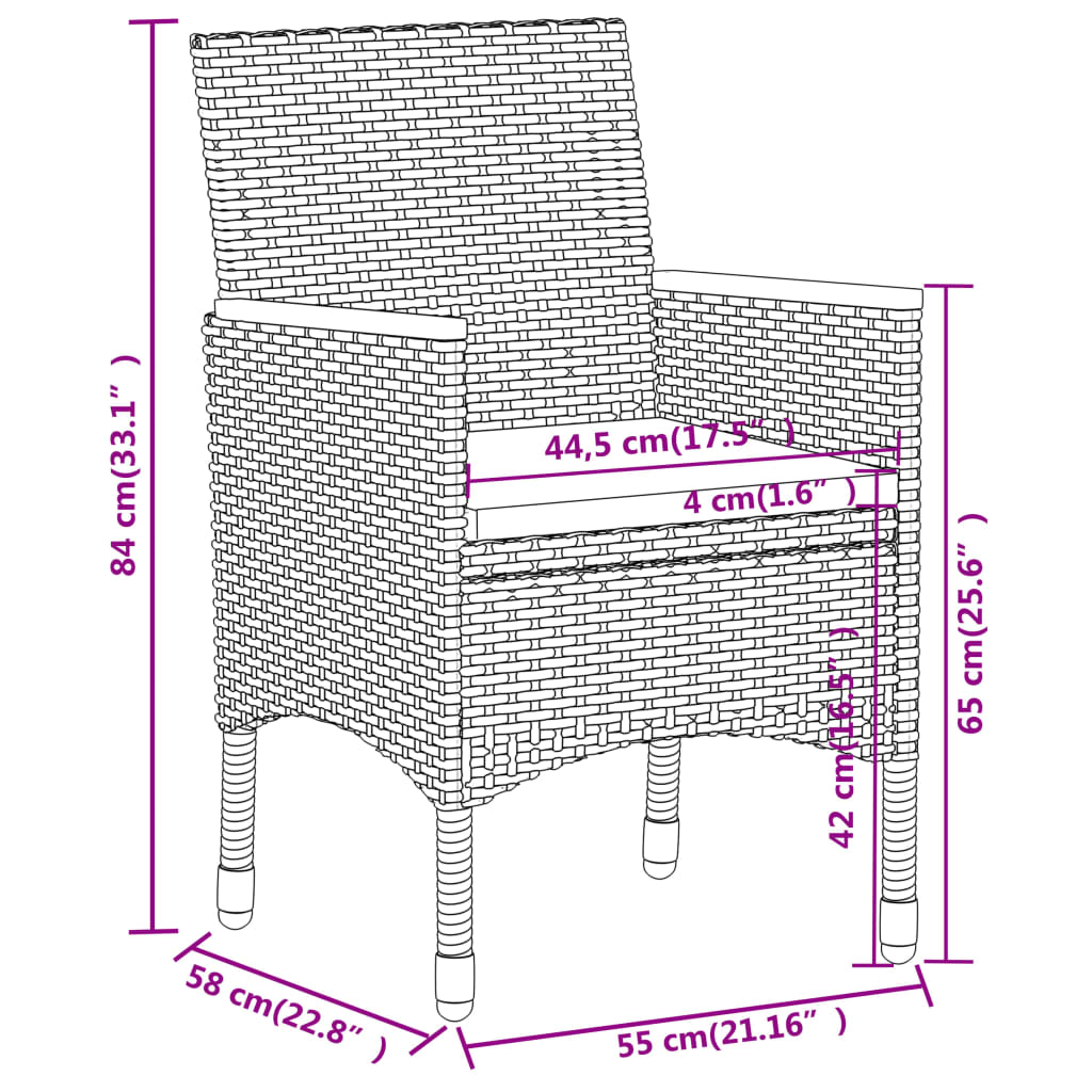5-tlg. Garten-Essgruppe Poly Rattan Schwarz – Bild 7