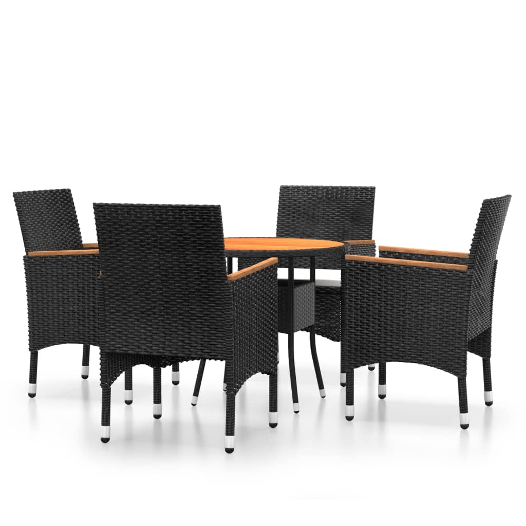 5-tlg. Garten-Essgruppe Poly Rattan Schwarz – Bild 2