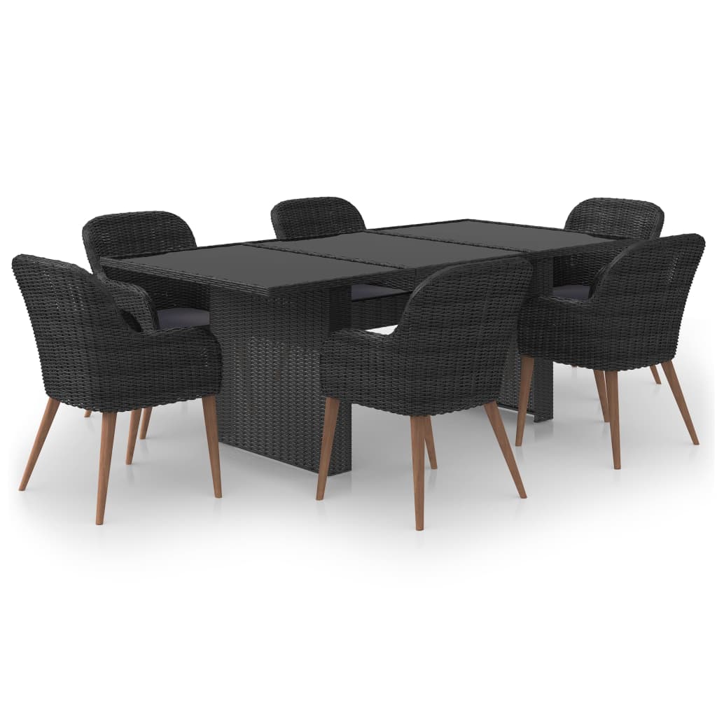 7-tlg. Garten-Essgruppe Poly Rattan Schwarz – Bild 2