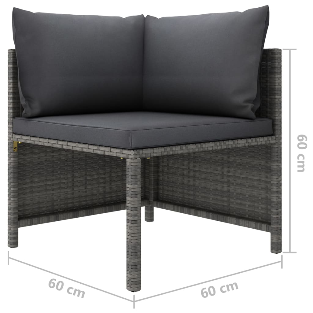 3-tlg. Garten-Lounge-Set mit Kissen Poly Rattan Grau – Bild 10
