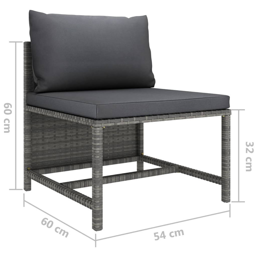 3-tlg. Garten-Lounge-Set mit Kissen Poly Rattan Grau – Bild 11