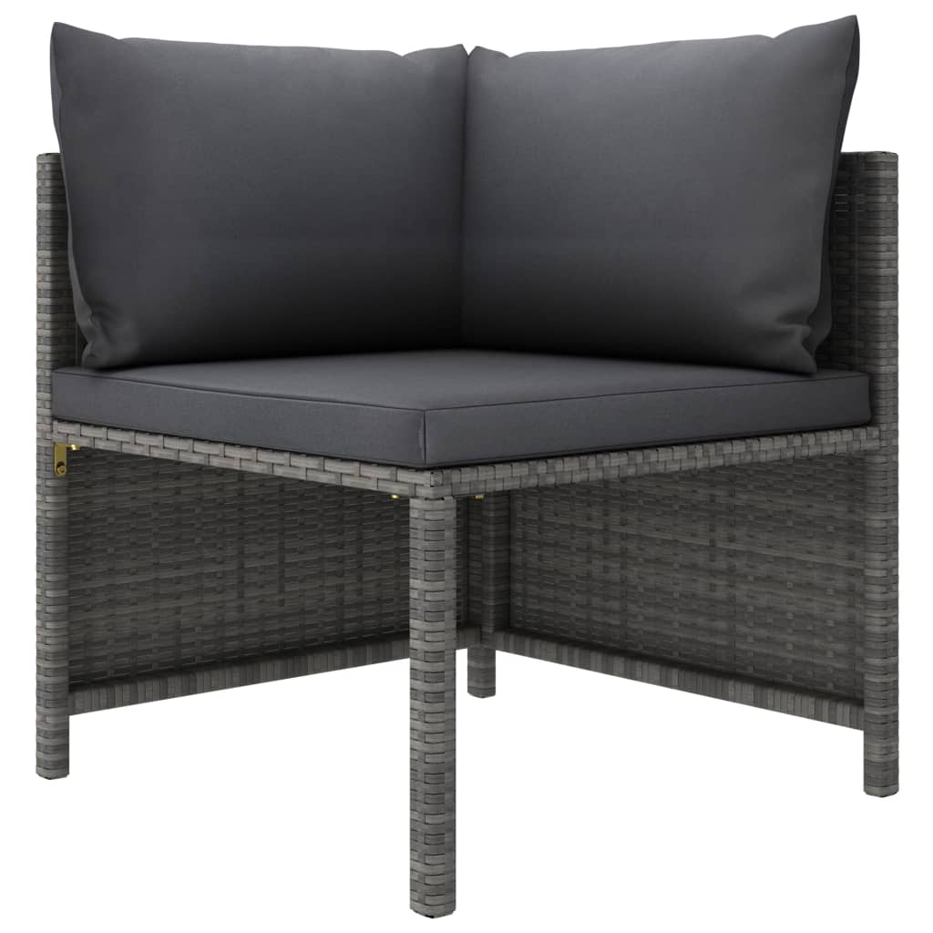 3-tlg. Garten-Lounge-Set mit Kissen Poly Rattan Grau – Bild 3
