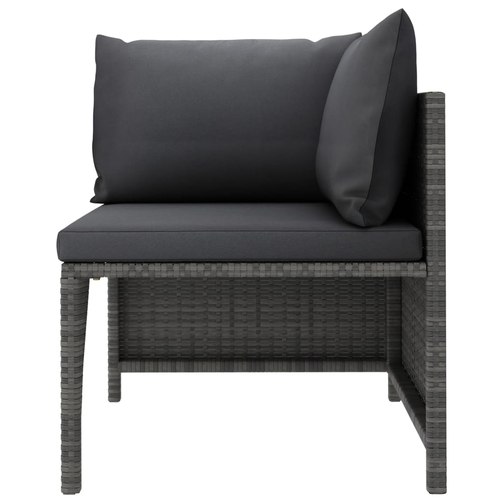 3-tlg. Garten-Lounge-Set mit Kissen Poly Rattan Grau – Bild 4
