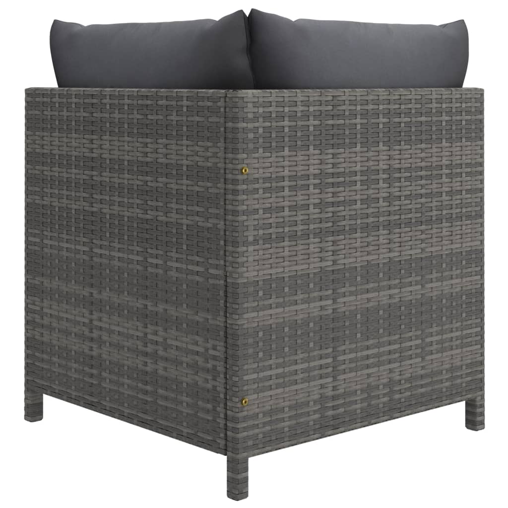 3-tlg. Garten-Lounge-Set mit Kissen Poly Rattan Grau – Bild 5
