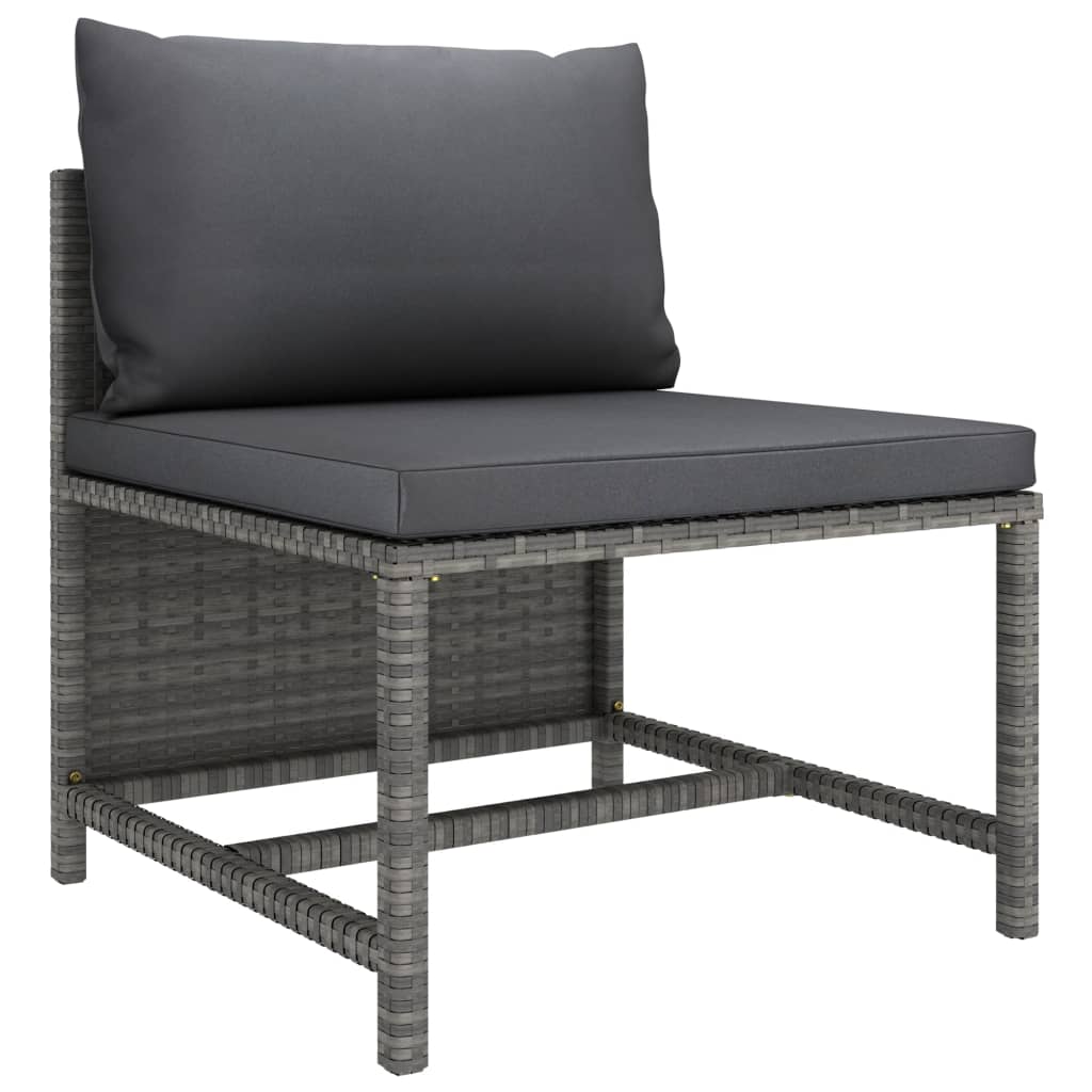 3-tlg. Garten-Lounge-Set mit Kissen Poly Rattan Grau – Bild 6