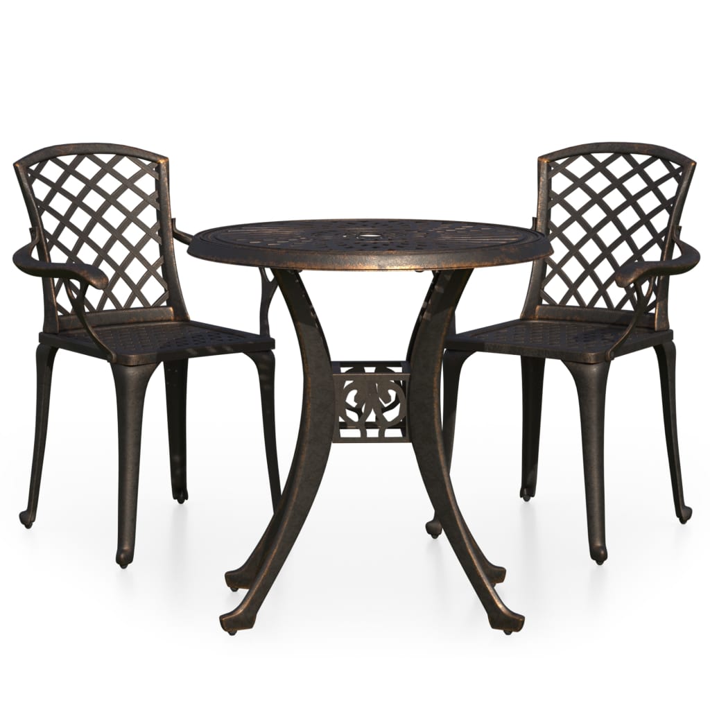 3-tlg. Bistro-Set Aluminiumguss Bronzen – Bild 2