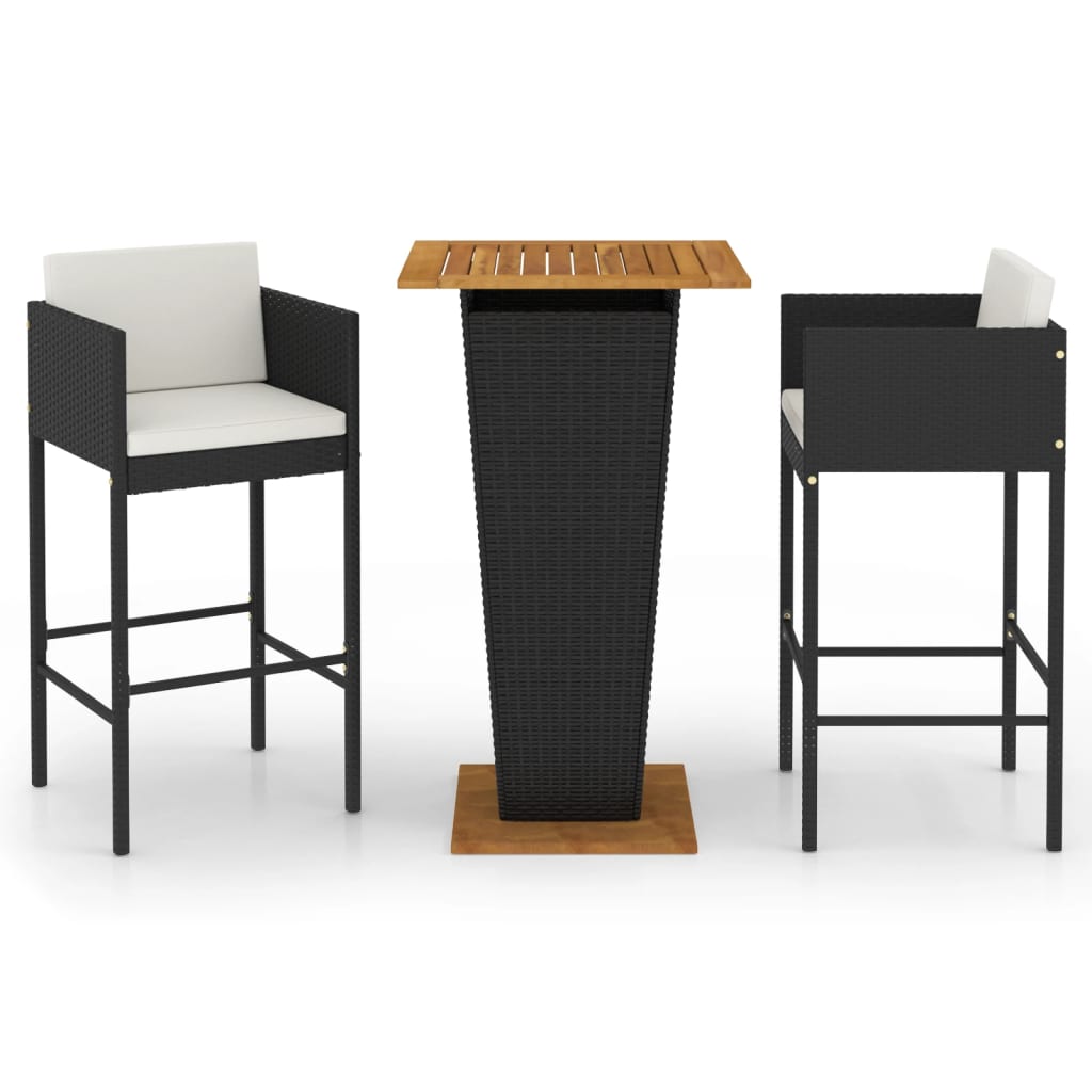 3-tlg. Gartenbar-Set mit Kissen Poly Rattan Schwarz – Bild 2