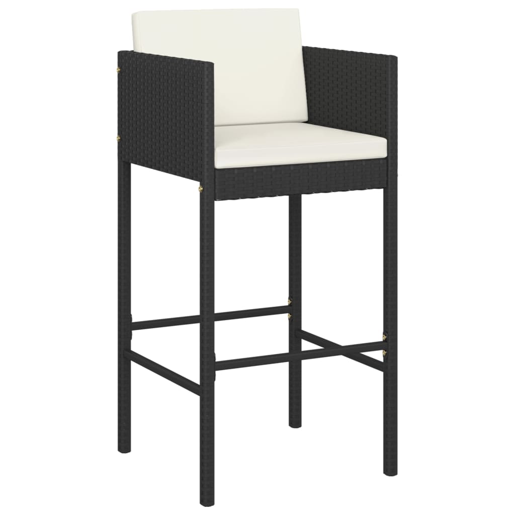 3-tlg. Gartenbar-Set mit Kissen Poly Rattan Schwarz – Bild 3