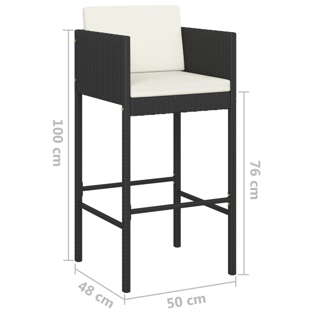 3-tlg. Gartenbar-Set mit Kissen Poly Rattan Schwarz – Bild 9