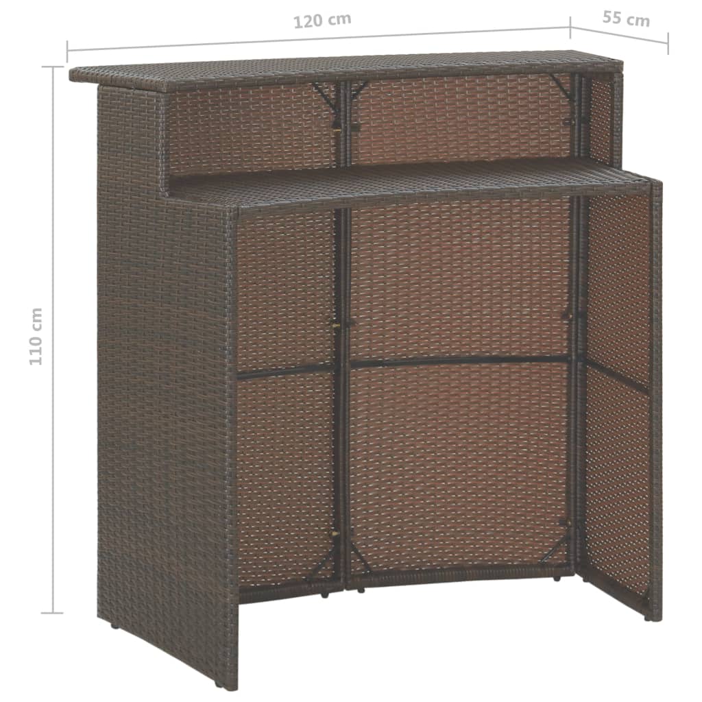 3-tlg. Gartenbar-Set mit Kissen Poly Rattan Braun – Bild 10