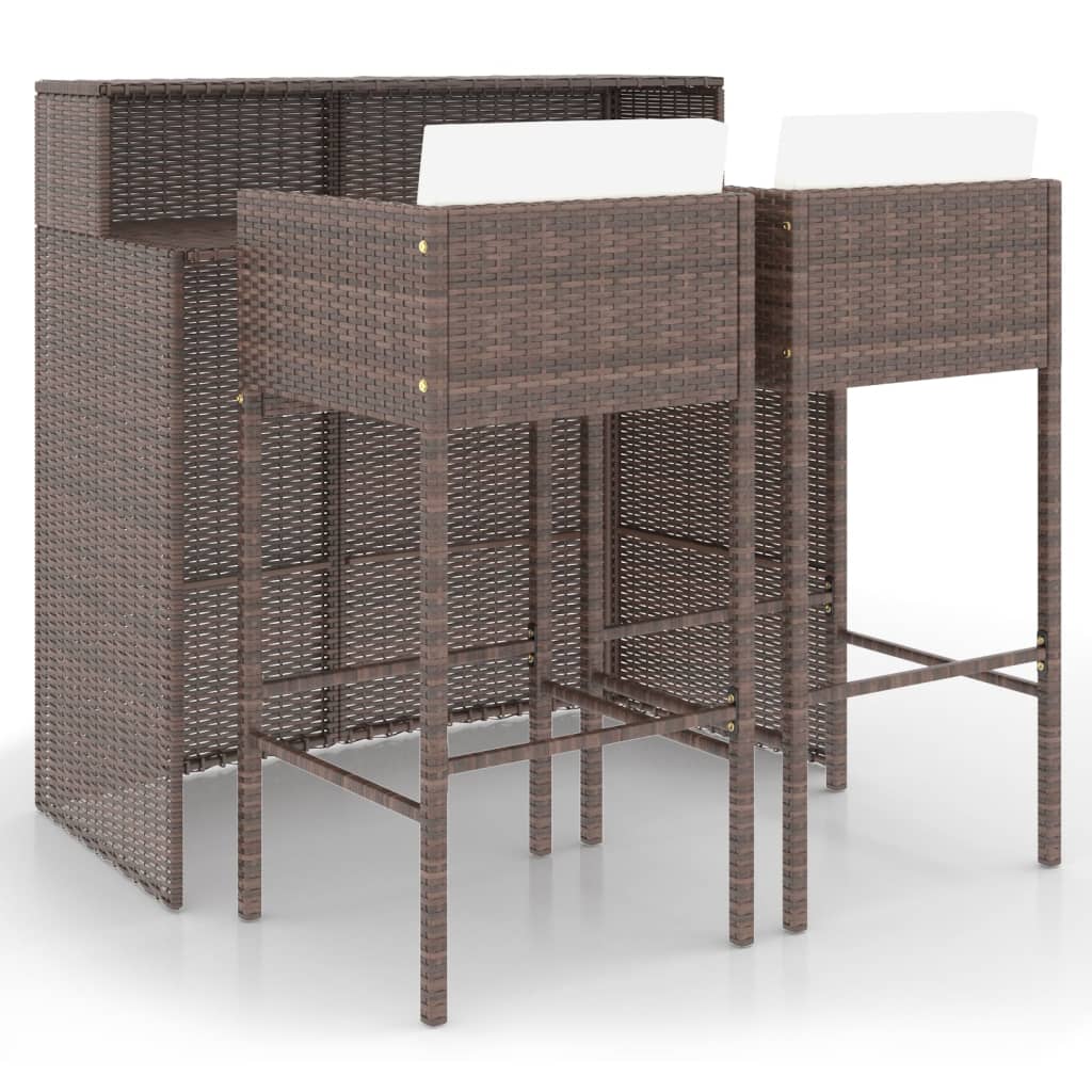 3-tlg. Gartenbar-Set mit Kissen Poly Rattan Braun – Bild 2