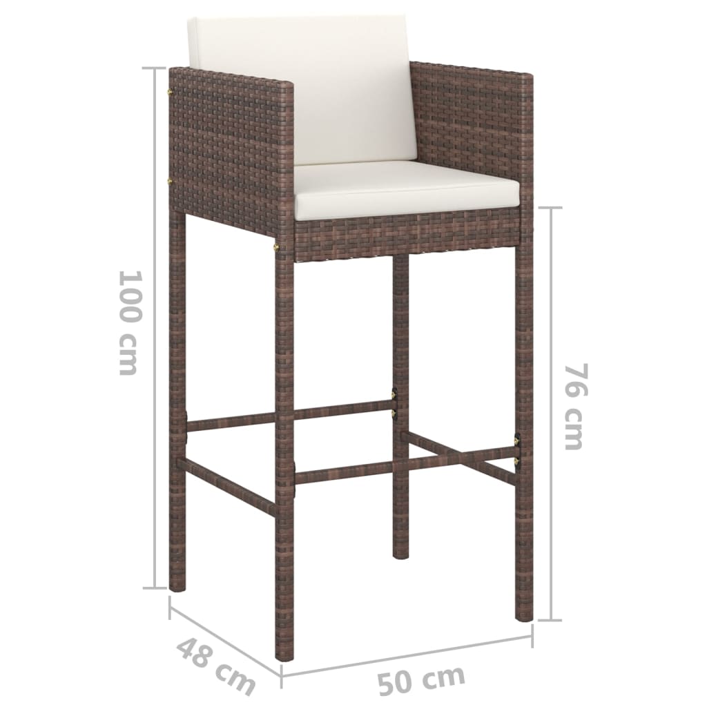 3-tlg. Gartenbar-Set mit Kissen Poly Rattan Braun – Bild 9