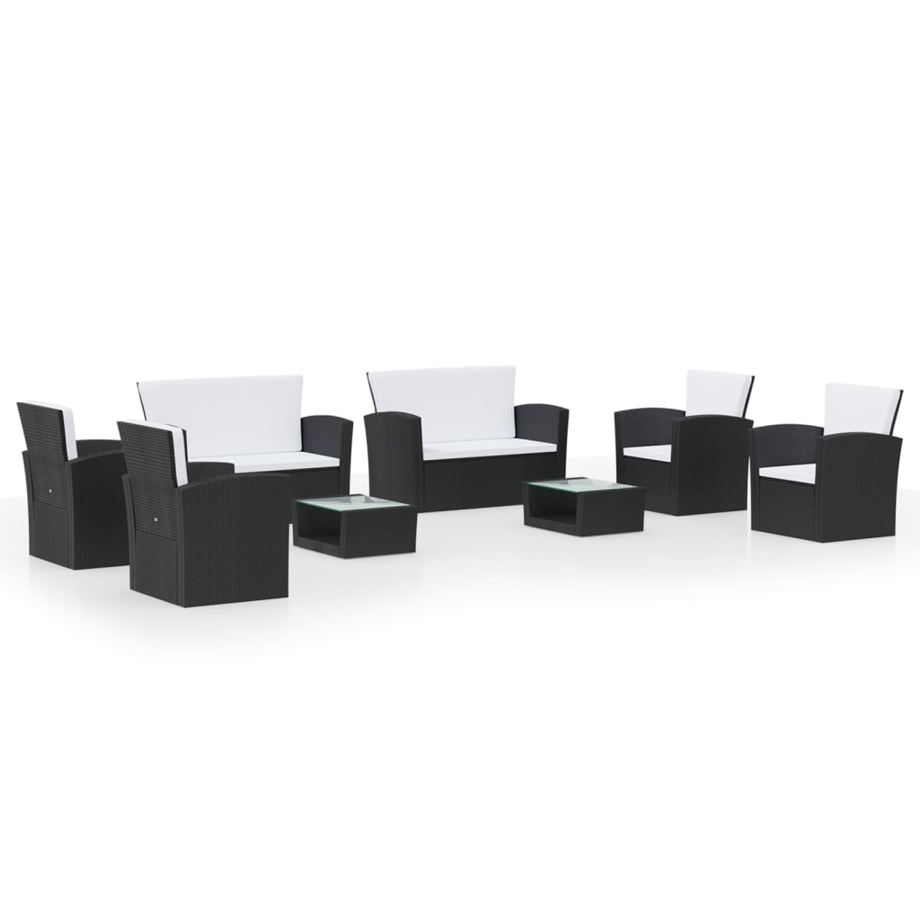 8-tlg. Garten-Lounge-Set mit Kissen Poly Rattan Schwarz – Bild 2