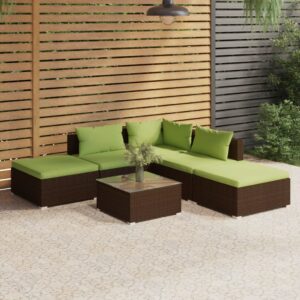 6-tlg. Garten-Lounge-Set mit Auflagen Poly Rattan Braun