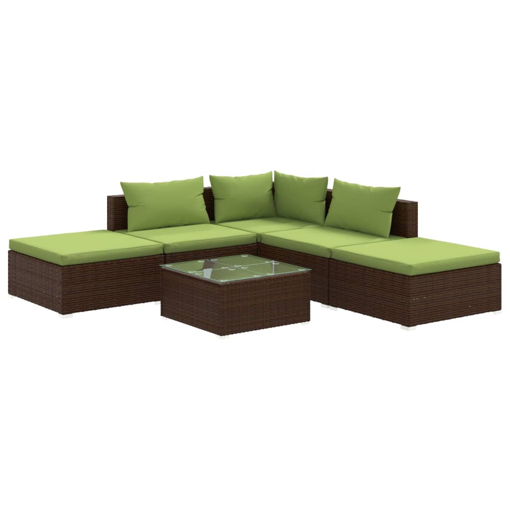 6-tlg. Garten-Lounge-Set mit Auflagen Poly Rattan Braun – Bild 2