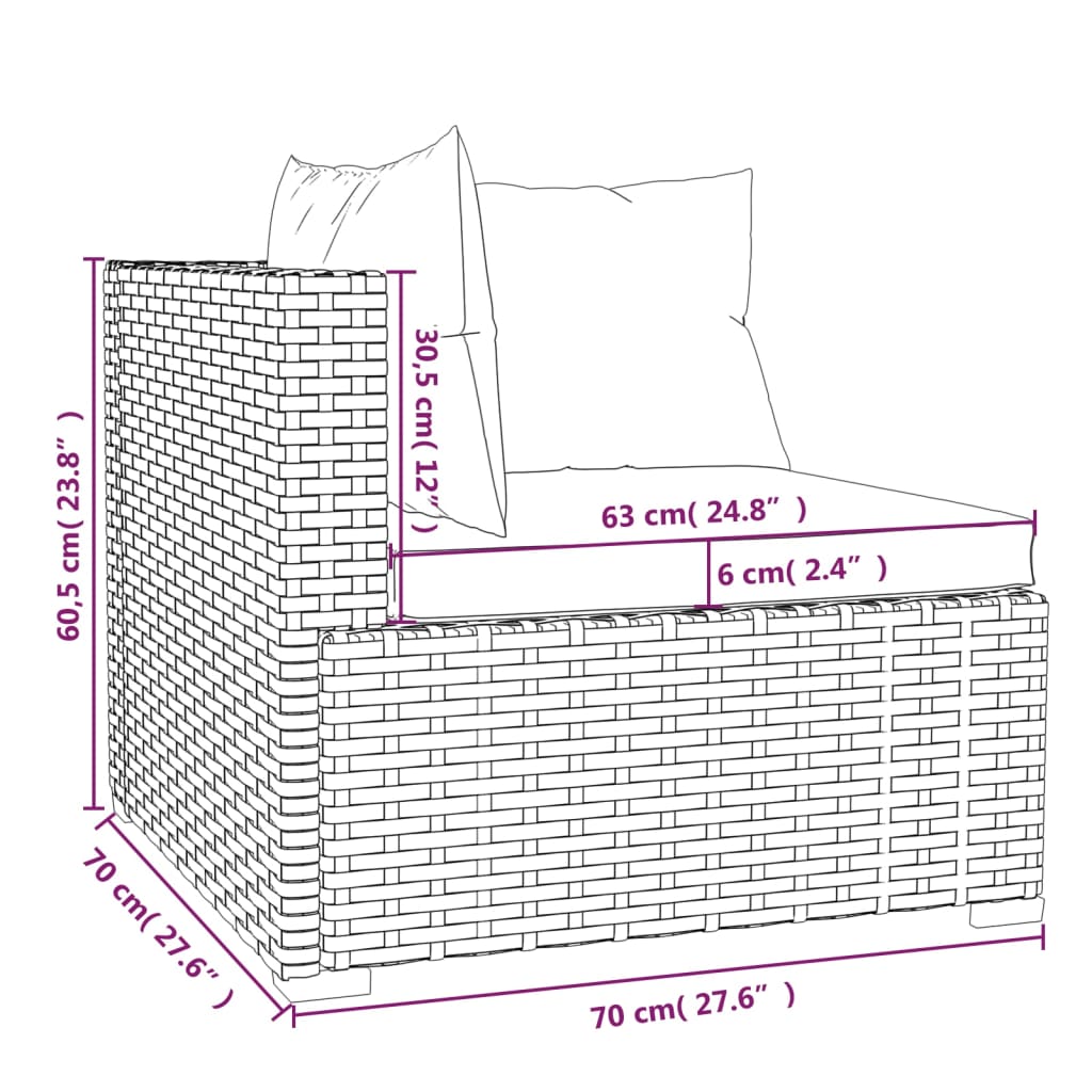 6-tlg. Garten-Lounge-Set mit Auflagen Poly Rattan Braun – Bild 8