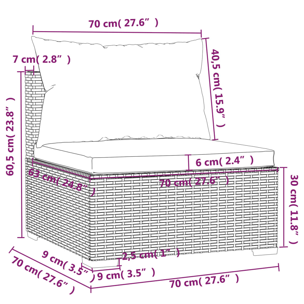 6-tlg. Garten-Lounge-Set mit Auflagen Poly Rattan Braun – Bild 9