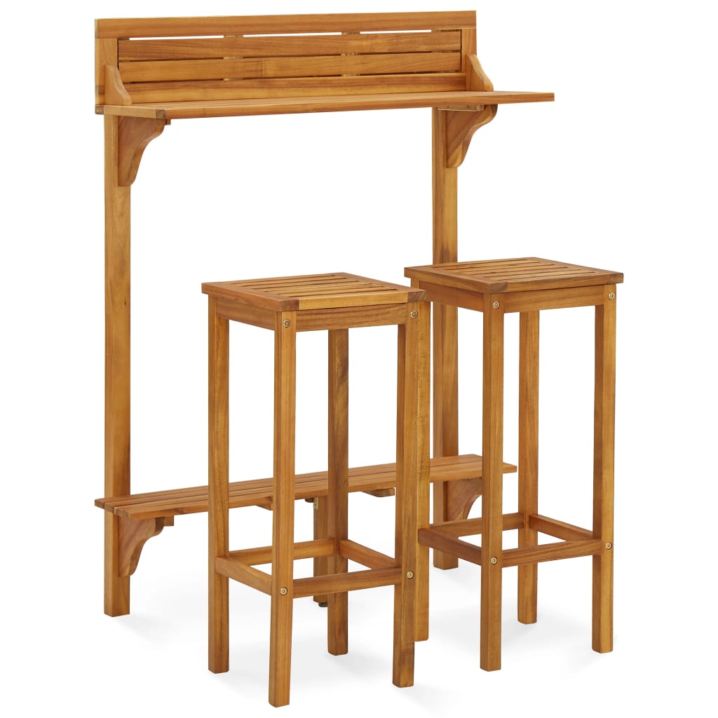 3-tlg. Balkon-Bar-Set Massivholz Akazie – Bild 2