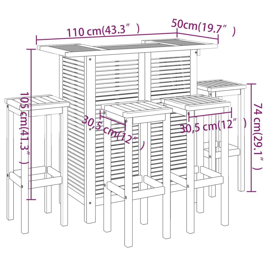 5-tlg. Gartenbar-Set Massivholz Akazie – Bild 12
