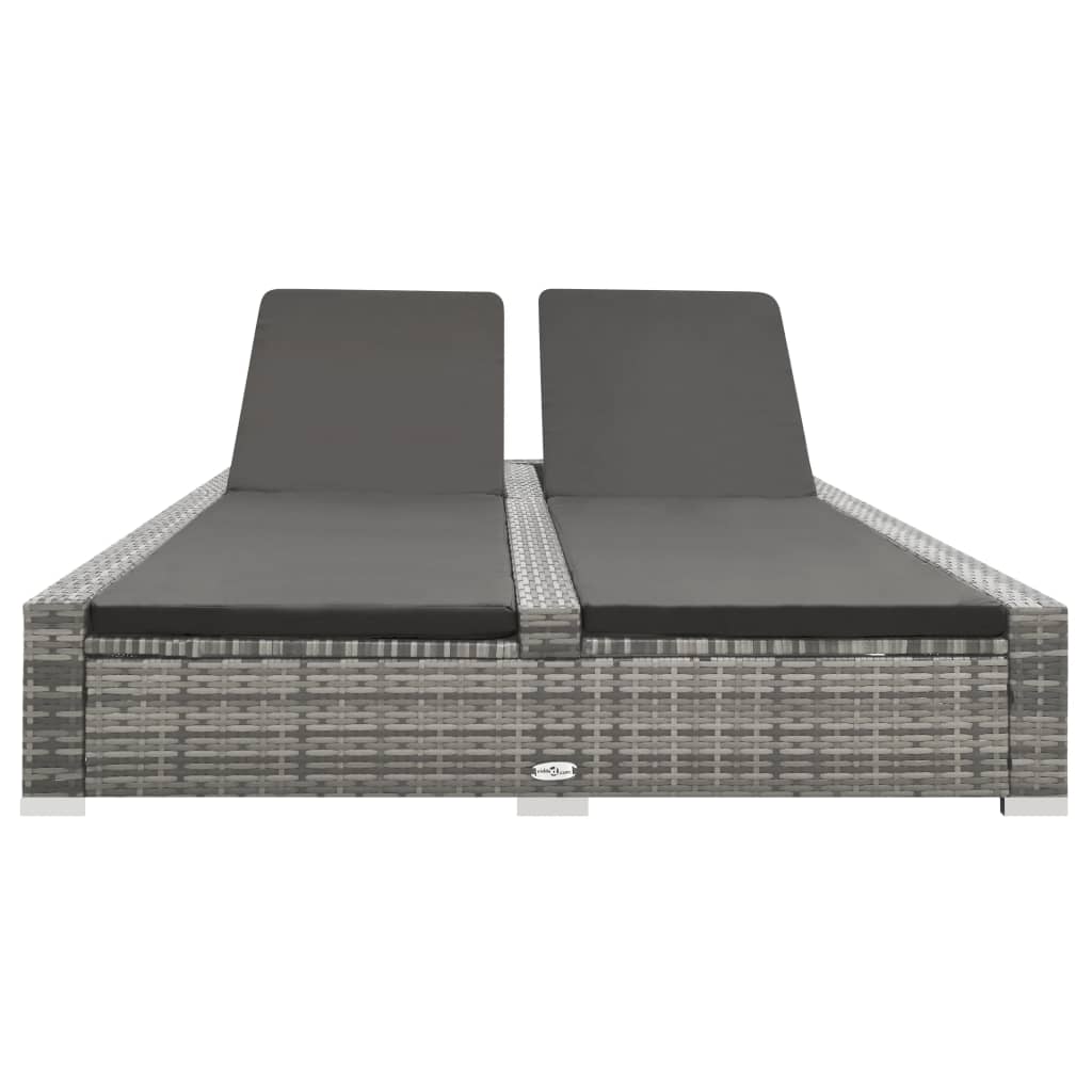 Doppel-Sonnenliege Poly Rattan Grau – Bild 2
