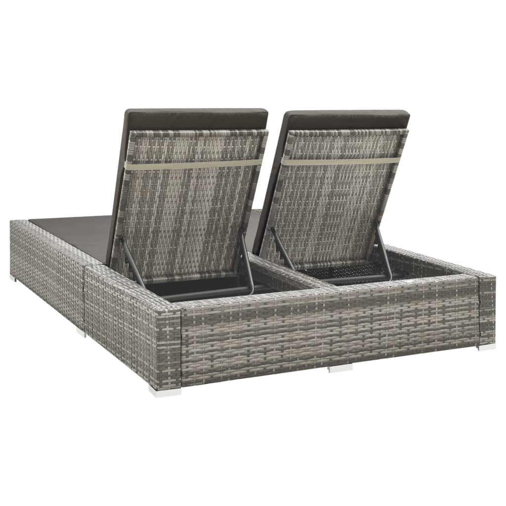 Doppel-Sonnenliege Poly Rattan Grau – Bild 4