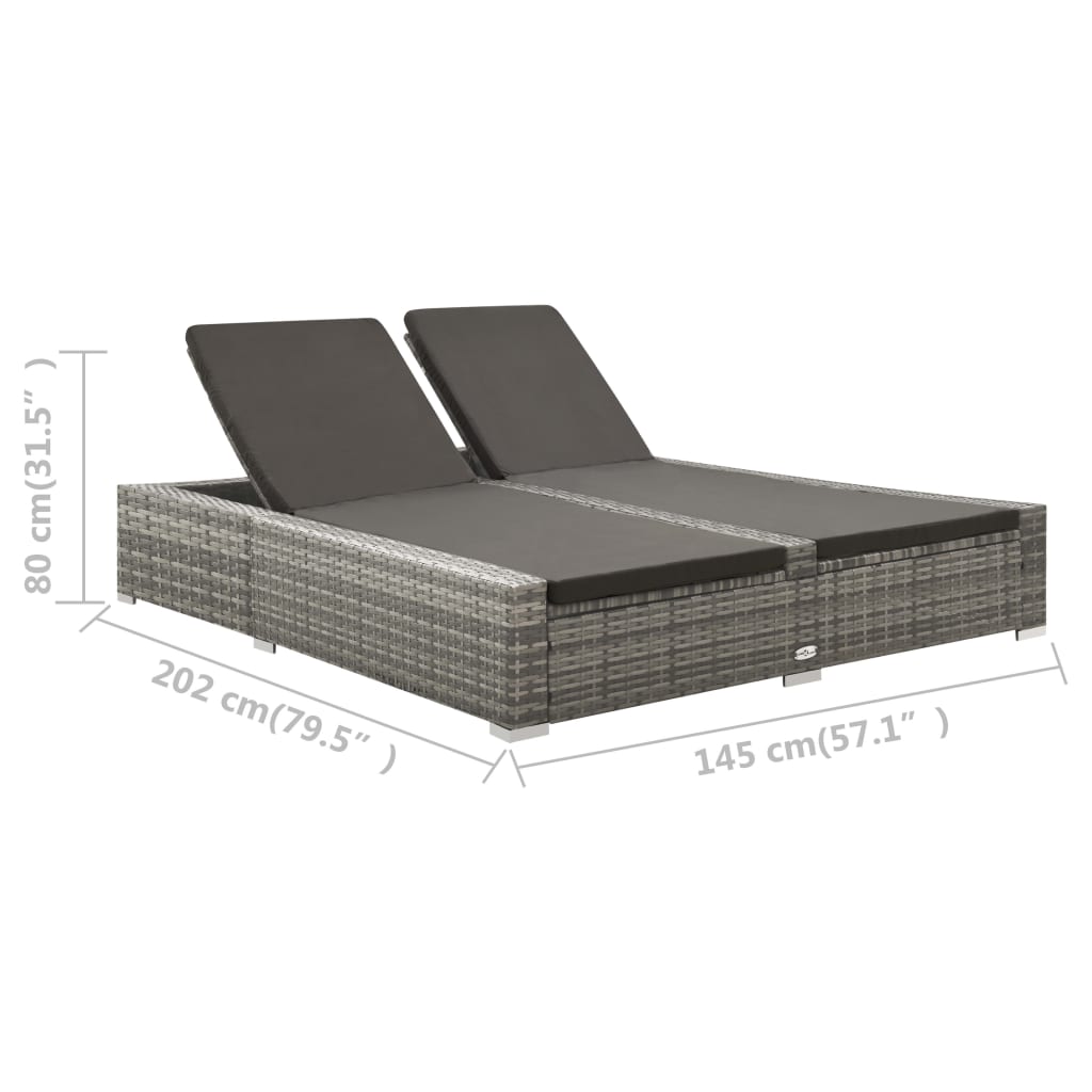 Doppel-Sonnenliege Poly Rattan Grau – Bild 7