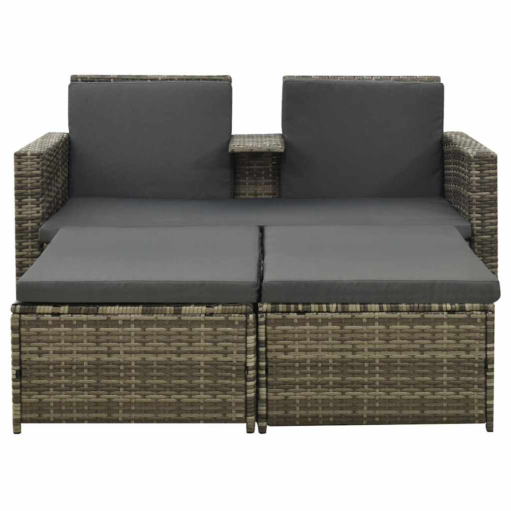 3-tlg. Garten-Lounge-Set mit Auflagen Poly Rattan Grau – Bild 2