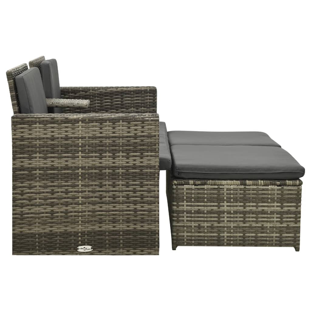 3-tlg. Garten-Lounge-Set mit Auflagen Poly Rattan Grau – Bild 3