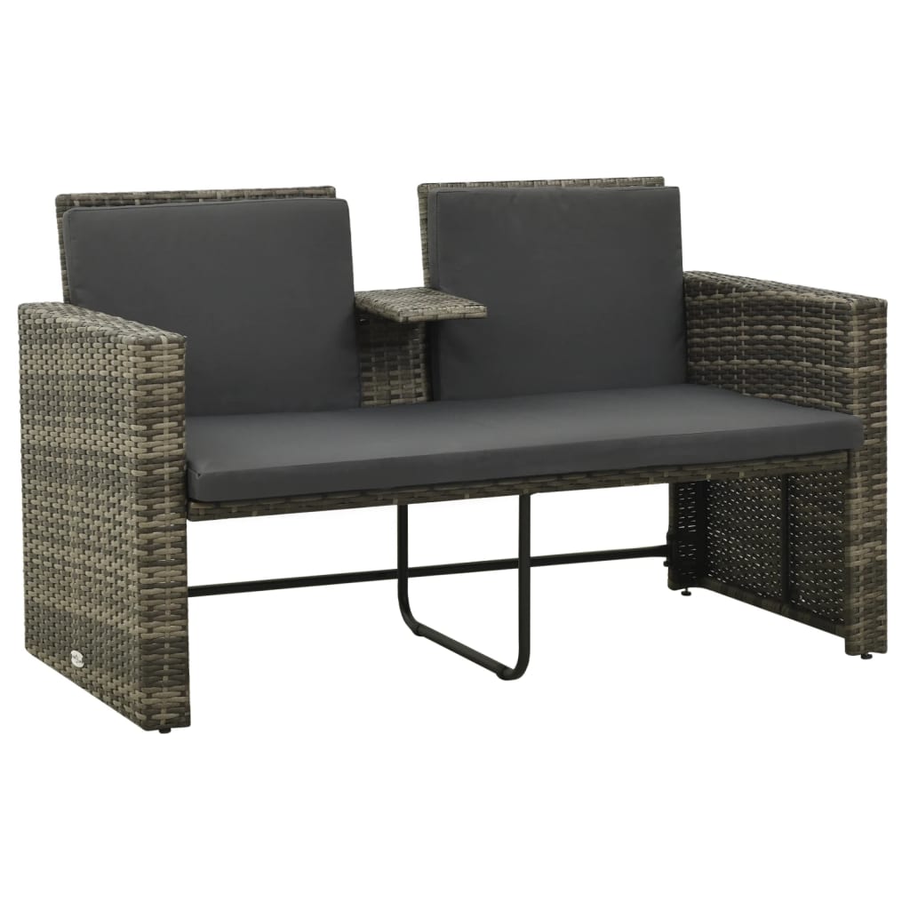 3-tlg. Garten-Lounge-Set mit Auflagen Poly Rattan Grau – Bild 4