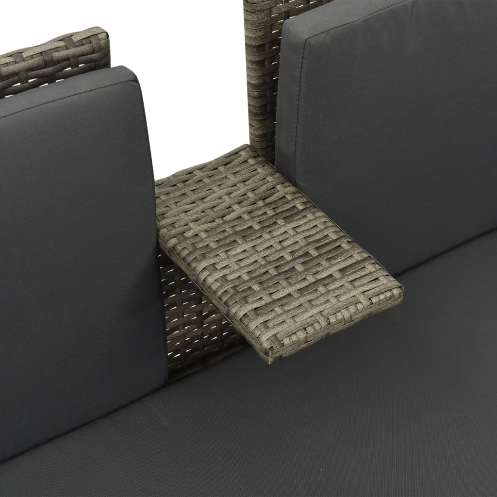 3-tlg. Garten-Lounge-Set mit Auflagen Poly Rattan Grau – Bild 7