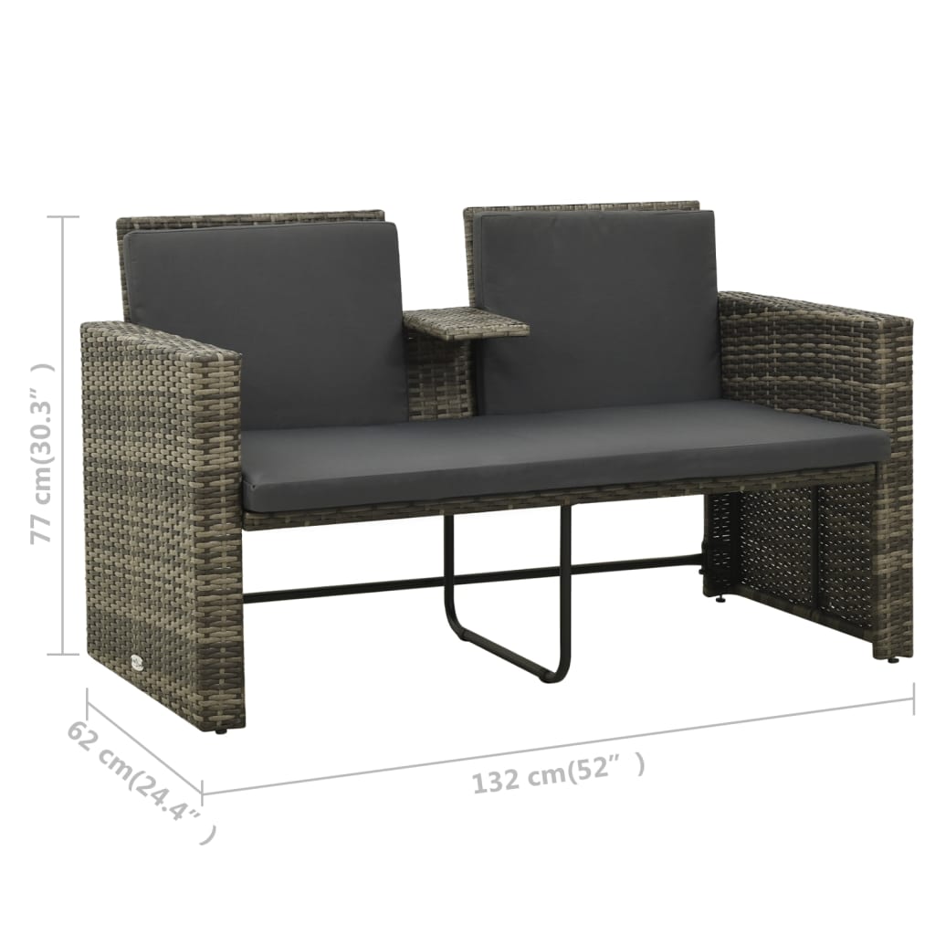 3-tlg. Garten-Lounge-Set mit Auflagen Poly Rattan Grau – Bild 9