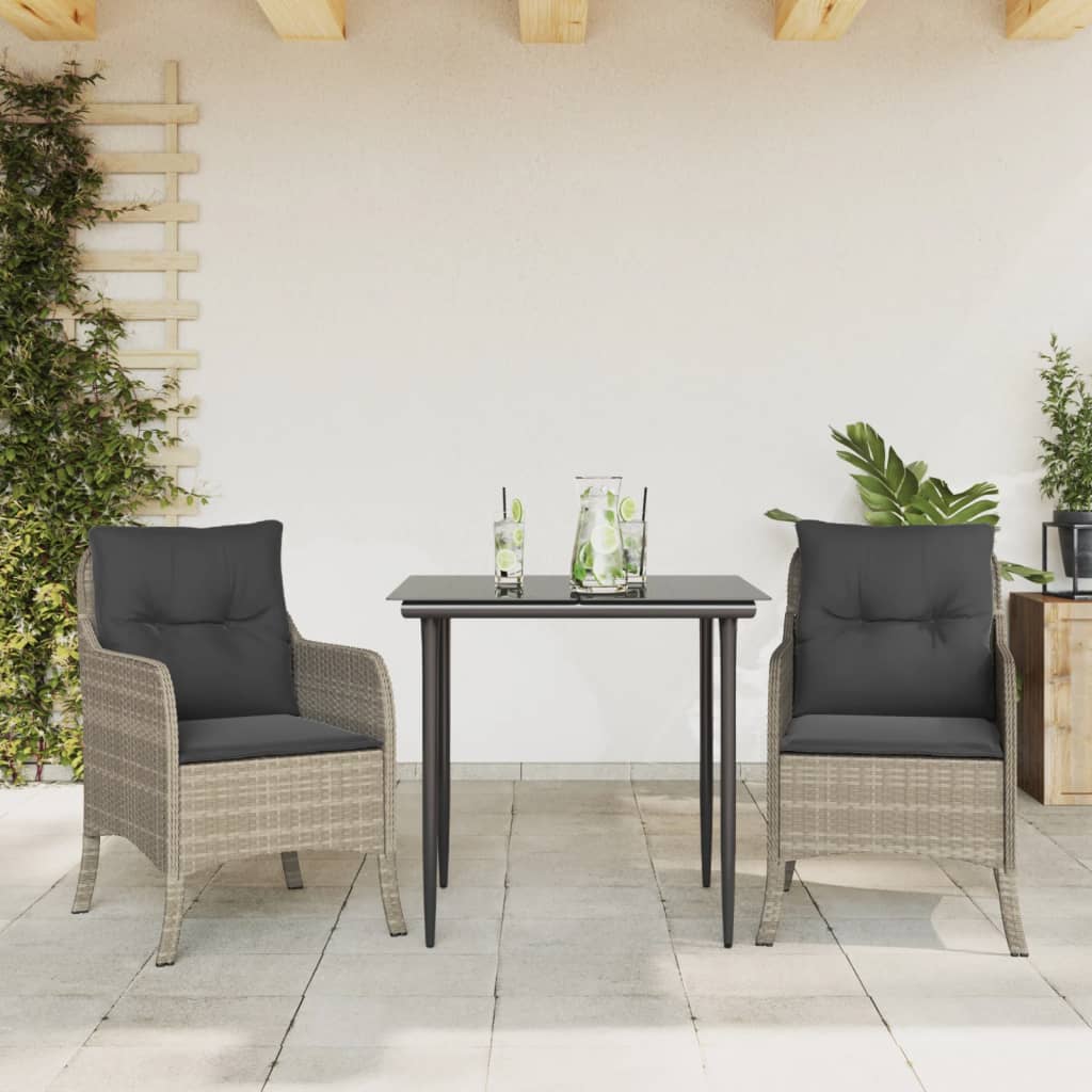 3-tlg. Garten-Essgruppe mit Kissen Hellgrau Poly Rattan – Bild 2