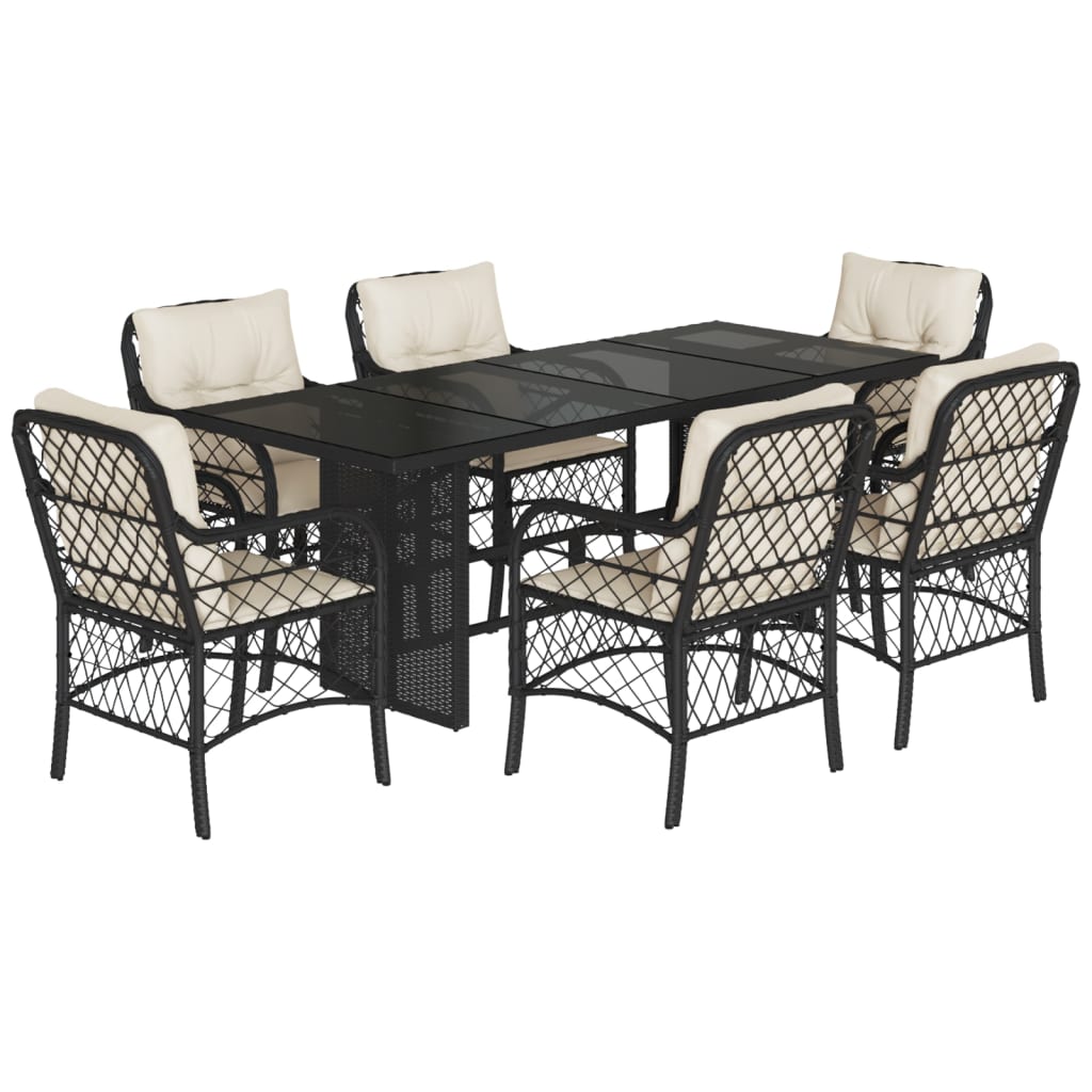 7-tlg. Garten-Essgruppe mit Kissen Schwarz Poly Rattan – Bild 3