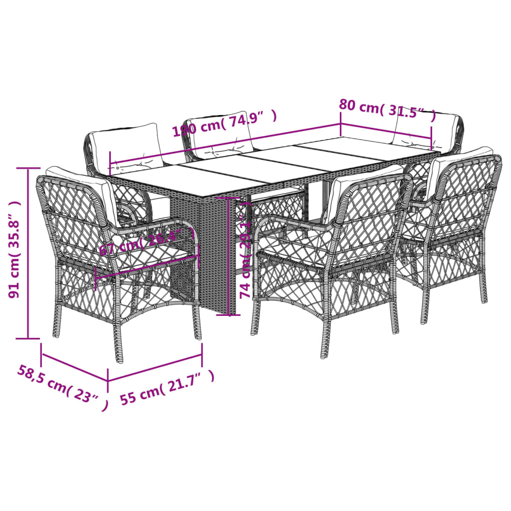 7-tlg. Garten-Essgruppe mit Kissen Schwarz Poly Rattan – Bild 8