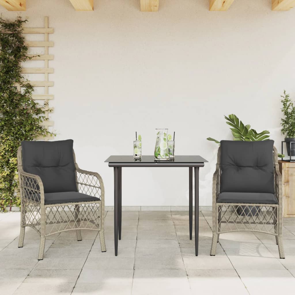 3-tlg. Bistro-Set mit Kissen Hellgrau Poly Rattan – Bild 2