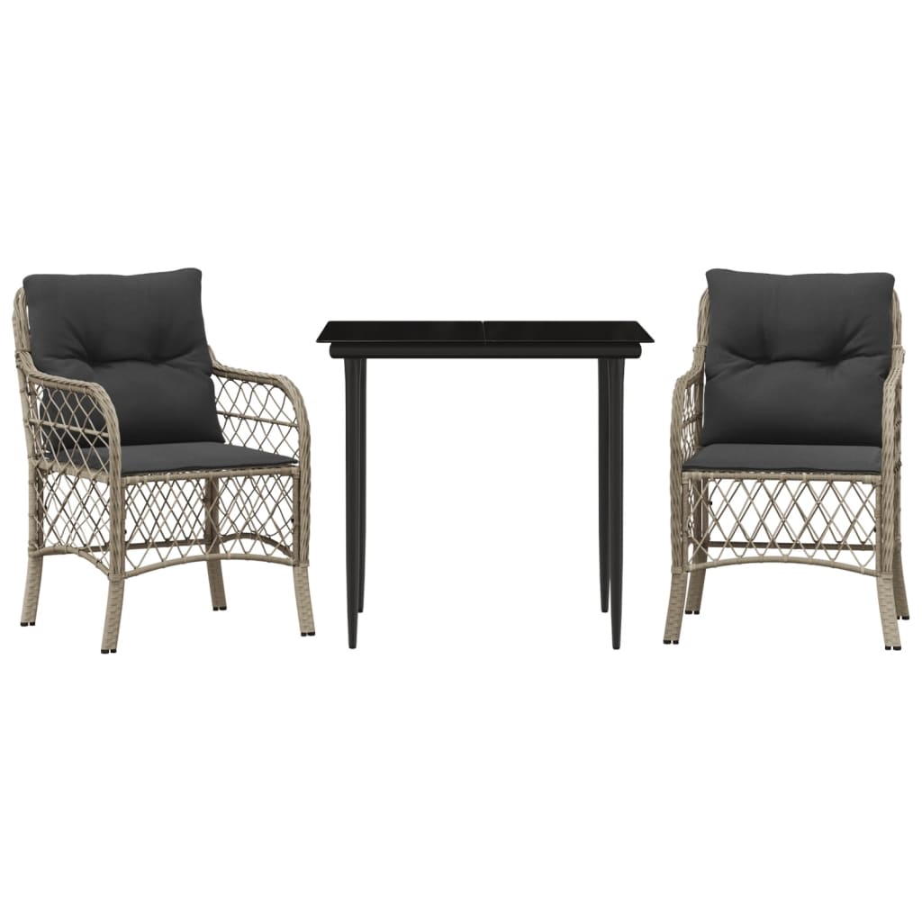 3-tlg. Bistro-Set mit Kissen Hellgrau Poly Rattan – Bild 3