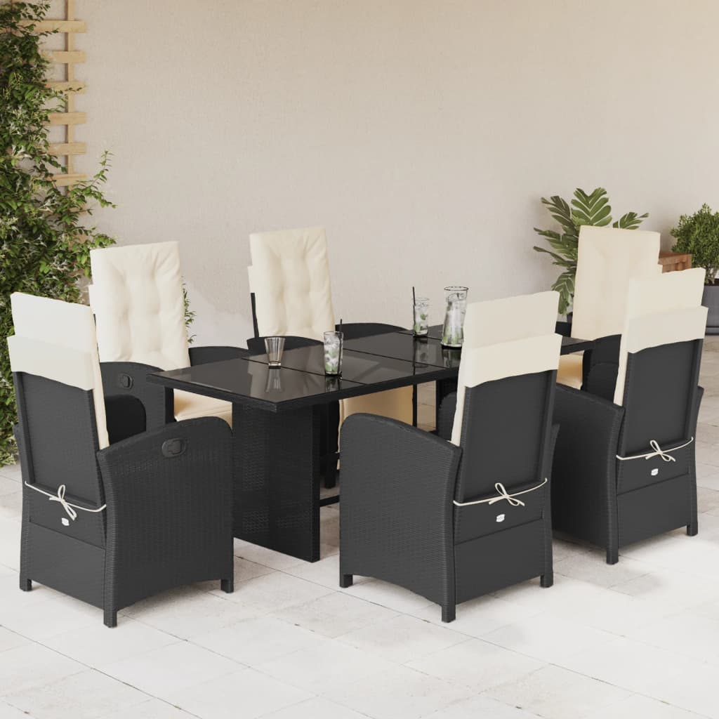 7-tlg. Garten-Essgruppe mit Kissen Schwarz Poly Rattan – Bild 2