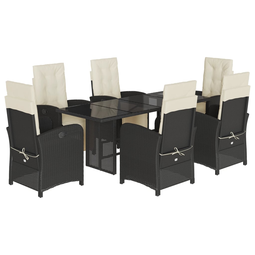 7-tlg. Garten-Essgruppe mit Kissen Schwarz Poly Rattan – Bild 3