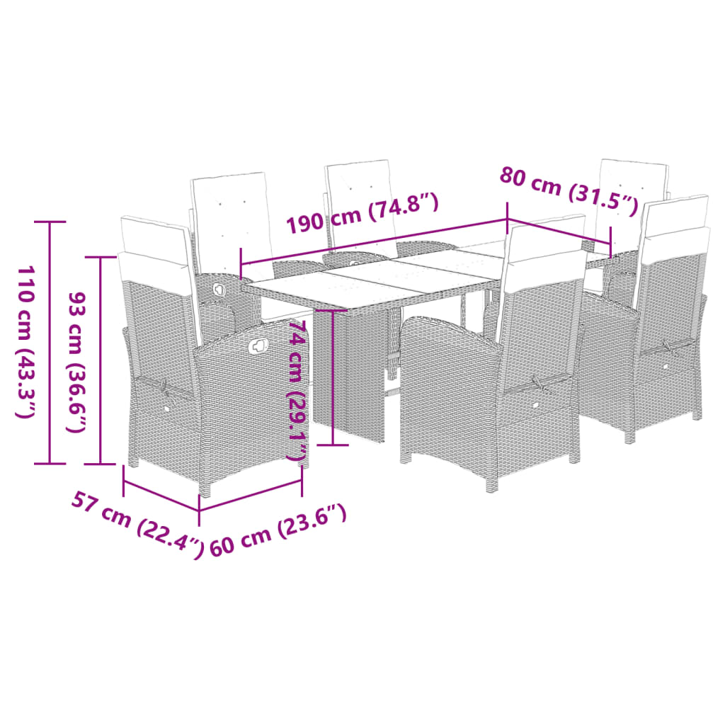 7-tlg. Garten-Essgruppe mit Kissen Schwarz Poly Rattan – Bild 10