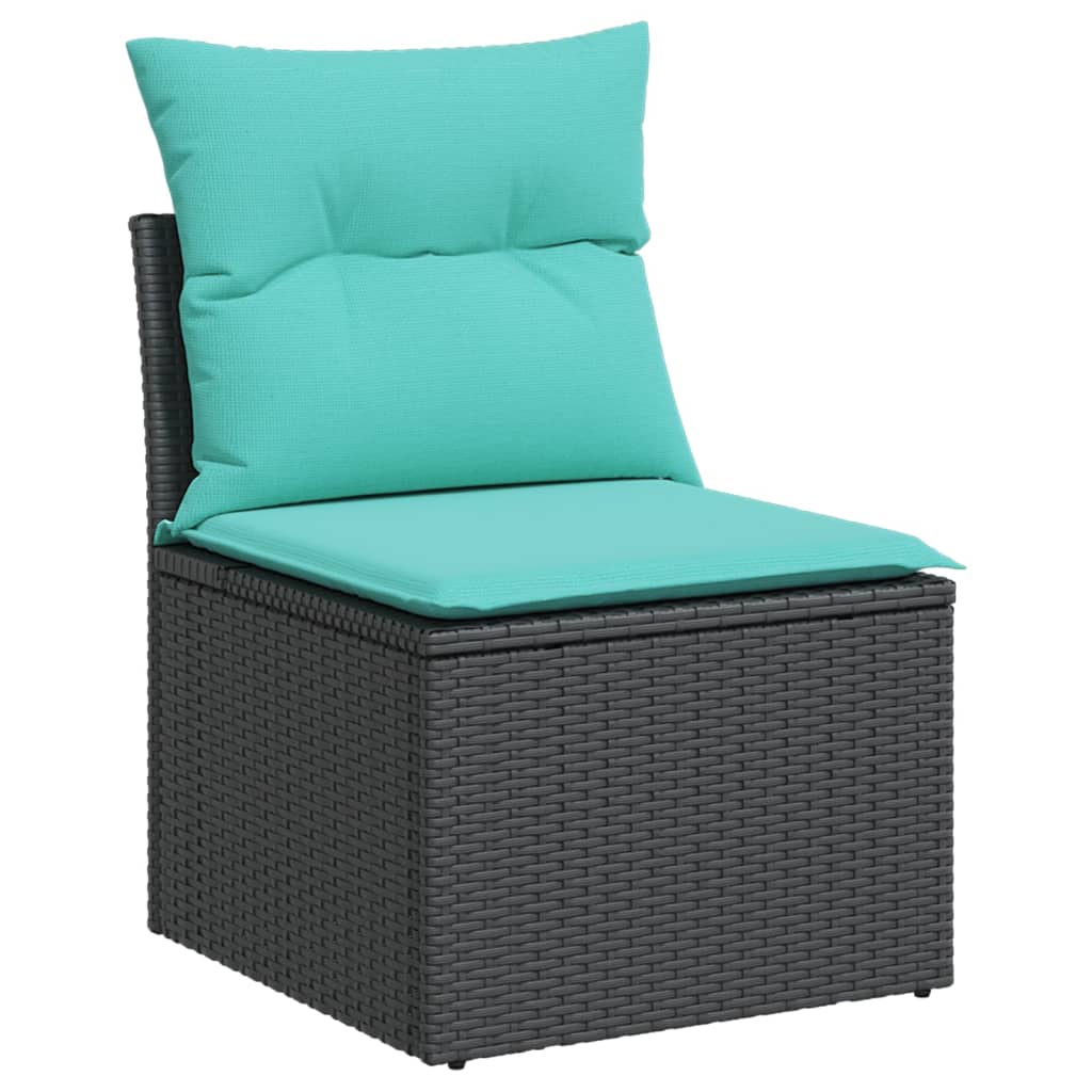 10-teiliges Gartensofa-Set mit Kissen, schwarzes Polyrattan – Bild 3