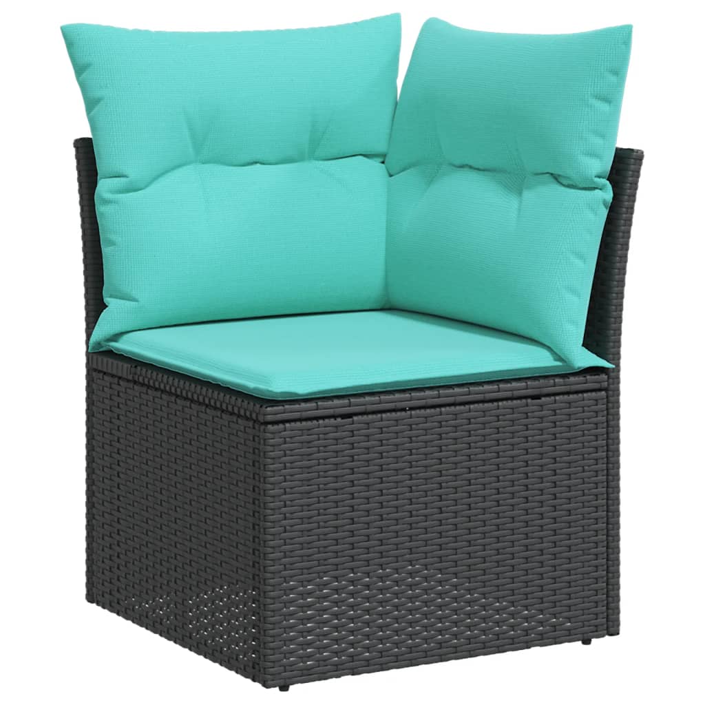 10-teiliges Gartensofa-Set mit Kissen, schwarzes Polyrattan – Bild 4