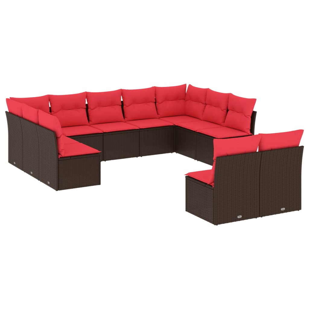 11-teiliges Gartensofa-Set mit Kissen, braun, Polyrattan – Bild 2